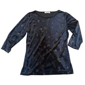 Vintage Marchetta 90s Black Velour Top 🖤 Floral Finish 🌸 Fits M/L